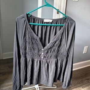Lucky Brand Charcoal Smocked Blouse